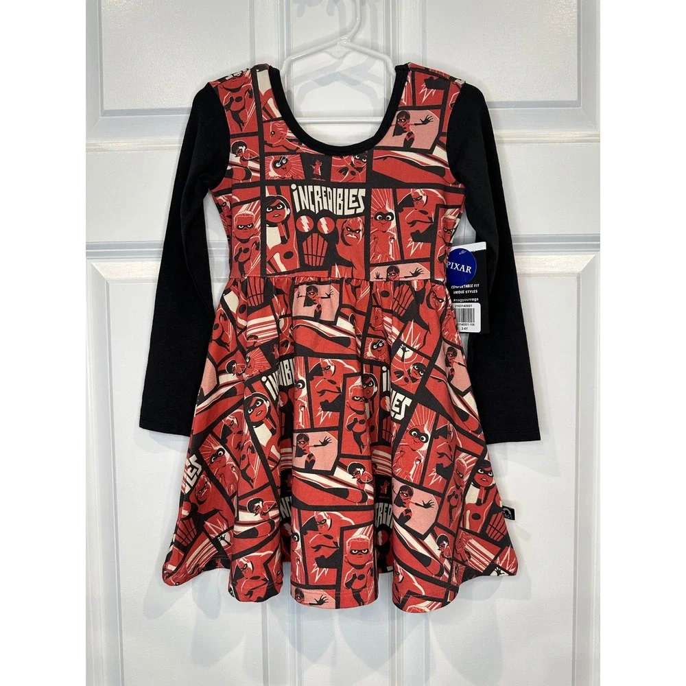 Rags Disney Pixar The Incredibles Girls Dress Size 3/4 Long Sleeve‎ Red Black